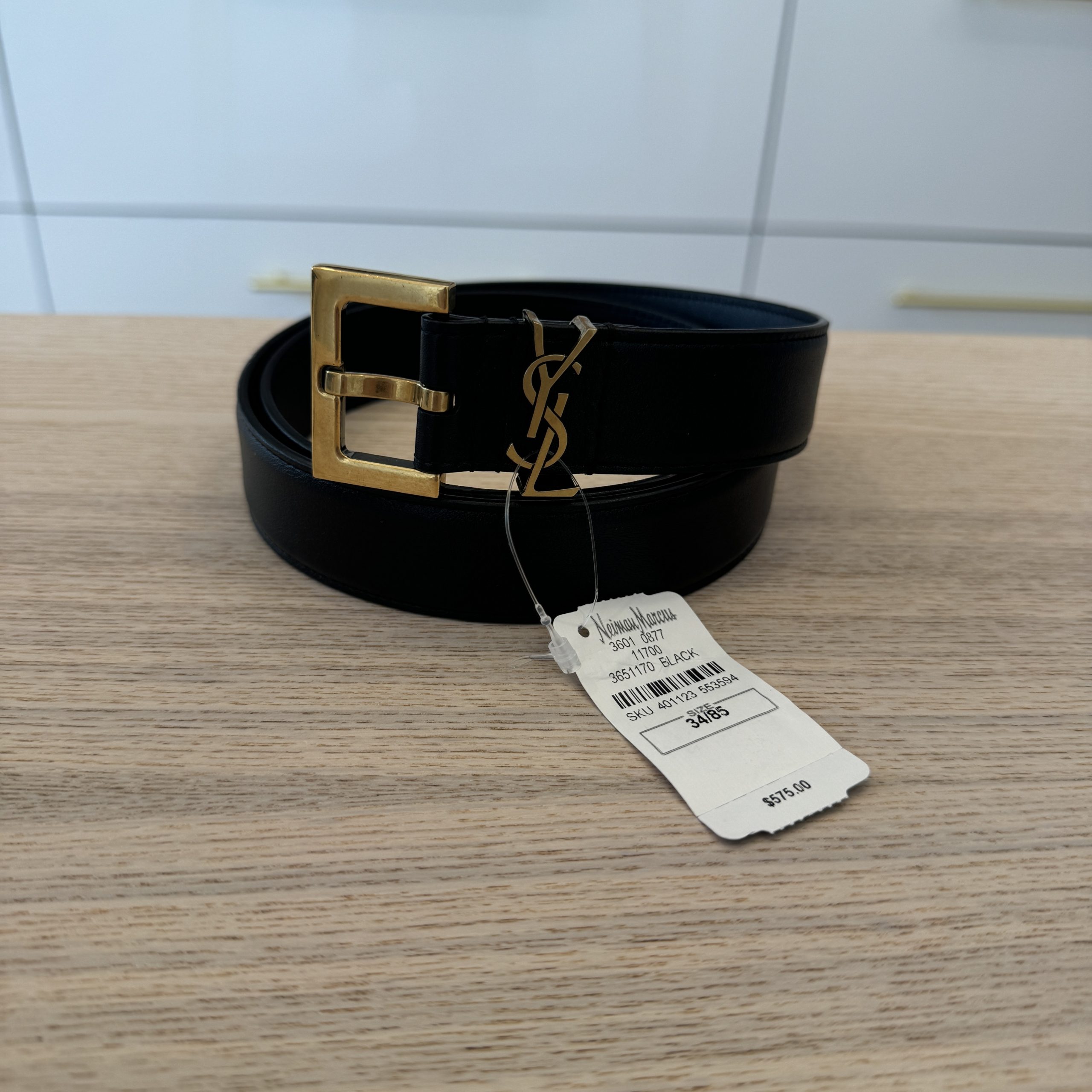 Saint Laurent Black Leather Belt 34 85
