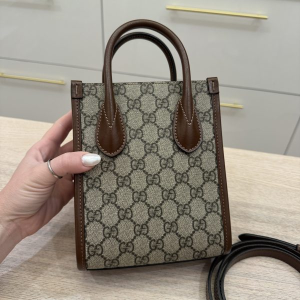 Gucci GG Supreme Small Tote Bag Brown Beige
