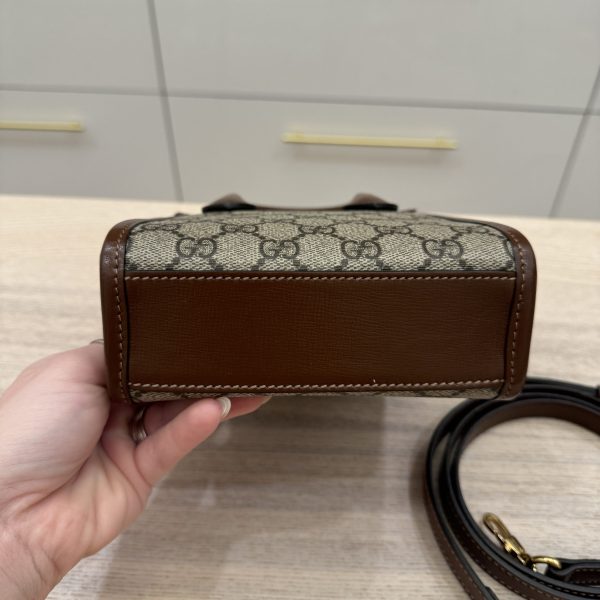 Gucci GG Supreme Small Tote Bag Brown Beige