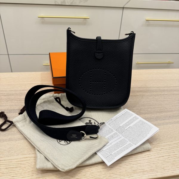 Hermes Taurillion Clemence Evelyne TPM Bleu Nuit and Bleu Indigo SHW