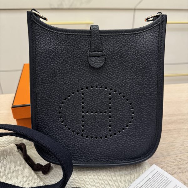 Hermes Taurillion Clemence Evelyne TPM Bleu Nuit and Bleu Indigo SHW
