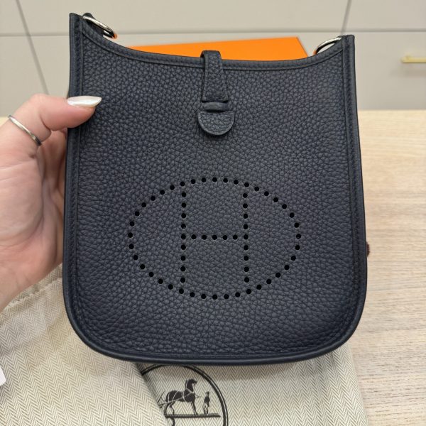 Hermes Taurillion Clemence Evelyne TPM Bleu Nuit and Bleu Indigo SHW