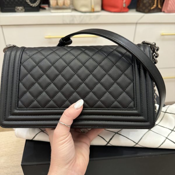 Chanel Boy Flap Bag Quilted Caviar Old Medium Black Ruthenium Hardware