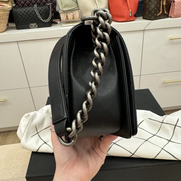 Chanel Boy Flap Bag Quilted Caviar Old Medium Black Ruthenium Hardware