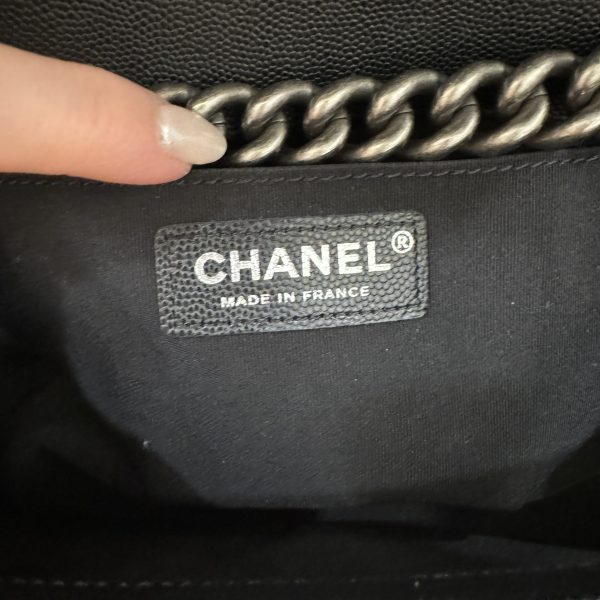 Chanel Boy Flap Bag Quilted Caviar Old Medium Black Ruthenium Hardware