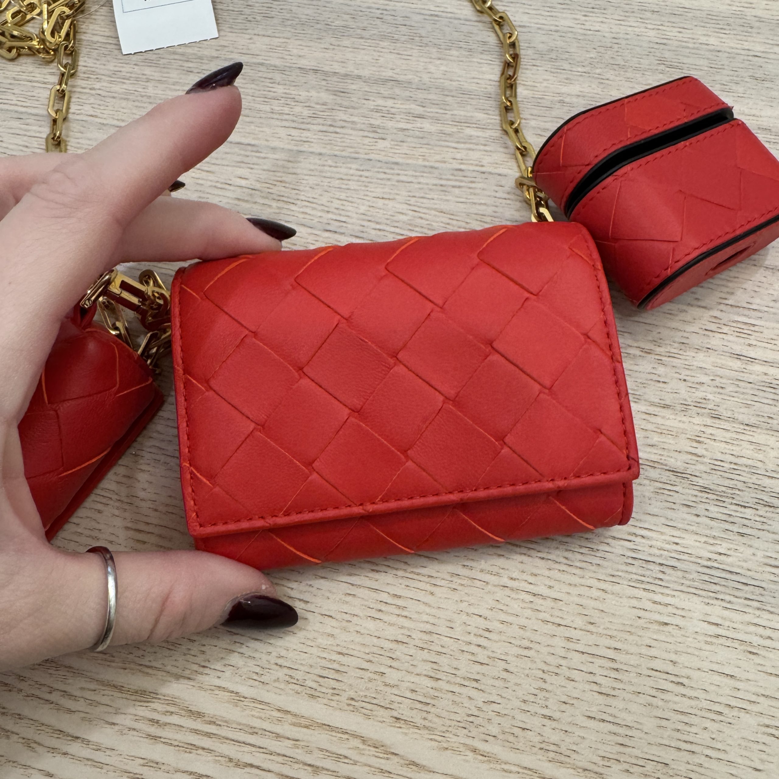 Bottega Veneta Nappa Intrecciato Trio Card Case On Chain