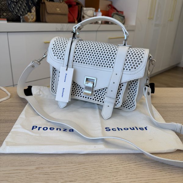 Proenza Schouler PS1 Tiny Crossbody Bag Perforated Leather Optic White