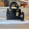 Christian Dior My Lady Dior Bag Cannage Quilted Crinkled Patent Black GHW