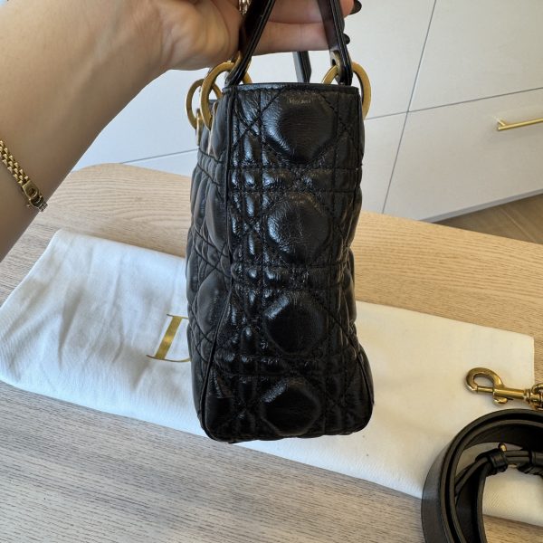 Christian Dior My Lady Dior Bag Cannage Quilted Crinkled Patent Black GHW