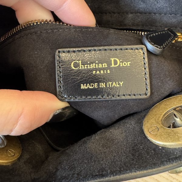 Christian Dior My Lady Dior Bag Cannage Quilted Crinkled Patent Black GHW
