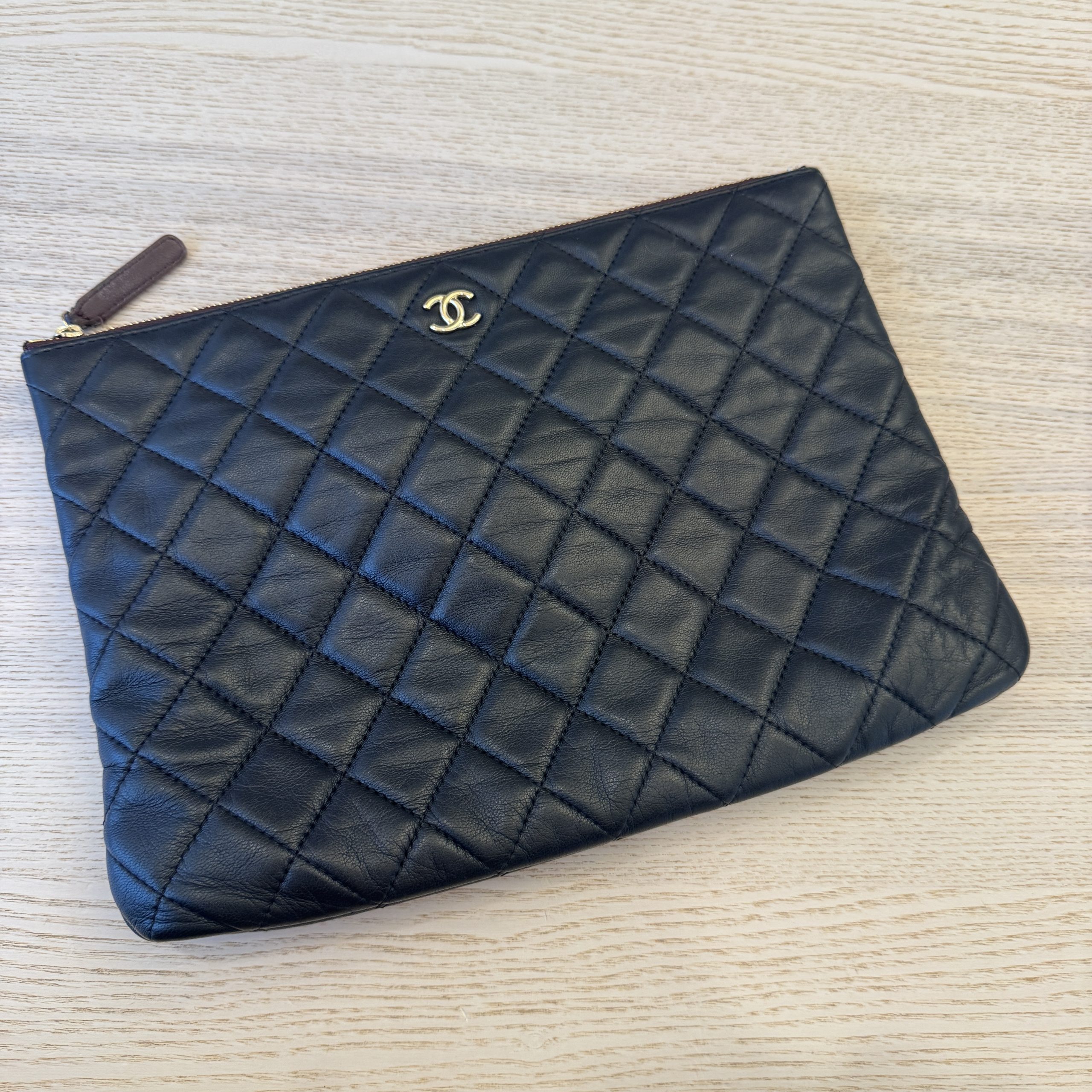 Chanel Classic O Case Clutch Quilted Lamskin Medium Black GHW