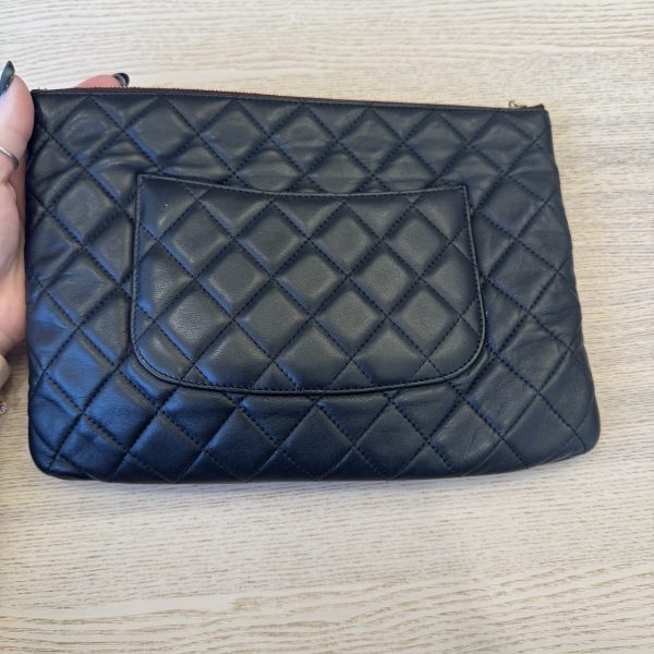 Chanel Classic O Case Clutch Quilted Lamskin Medium Black GHW