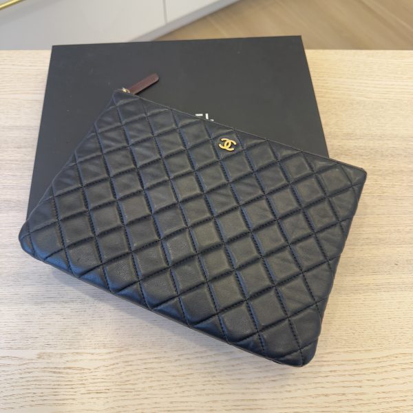 Chanel Classic O Case Clutch Quilted Lambskin Medium Black GHW