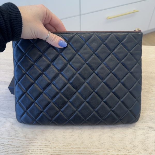 Chanel Classic O Case Clutch Quilted Lambskin Medium Black GHW