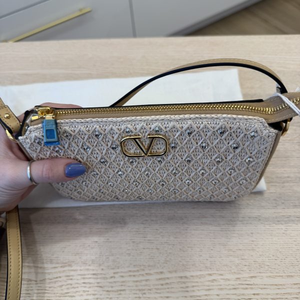Valentino Garavani Mini Vlogo Embellished Faux Raffia Crossbody Bag