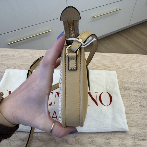 Valentino Garavani Mini Vlogo Embellished Faux Raffia Crossbody Bag