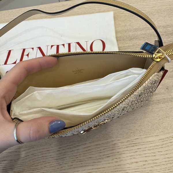 Valentino Garavani Mini Vlogo Embellished Faux Raffia Crossbody Bag