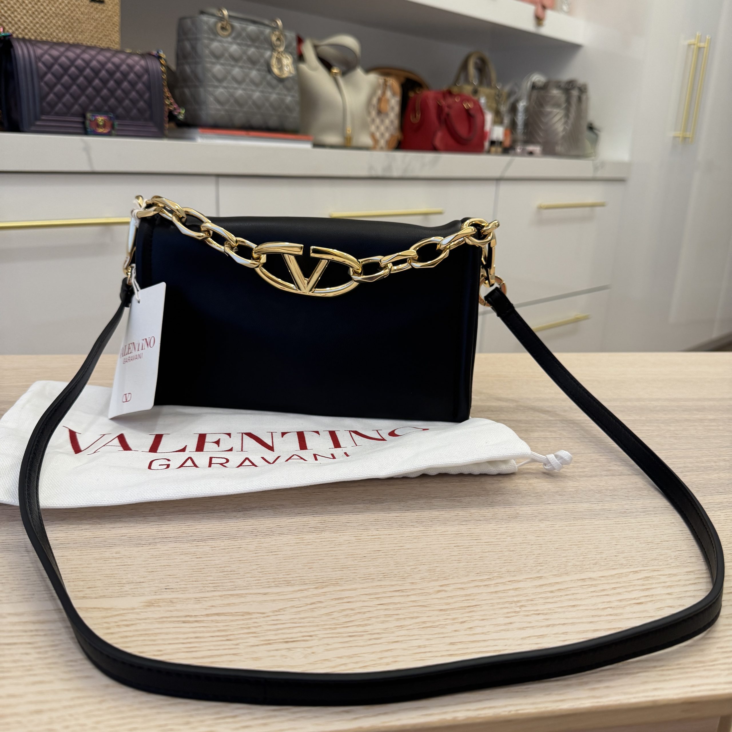 Valentino Garavani VLogo Chain Clutch Bag in Nappa Leather Black