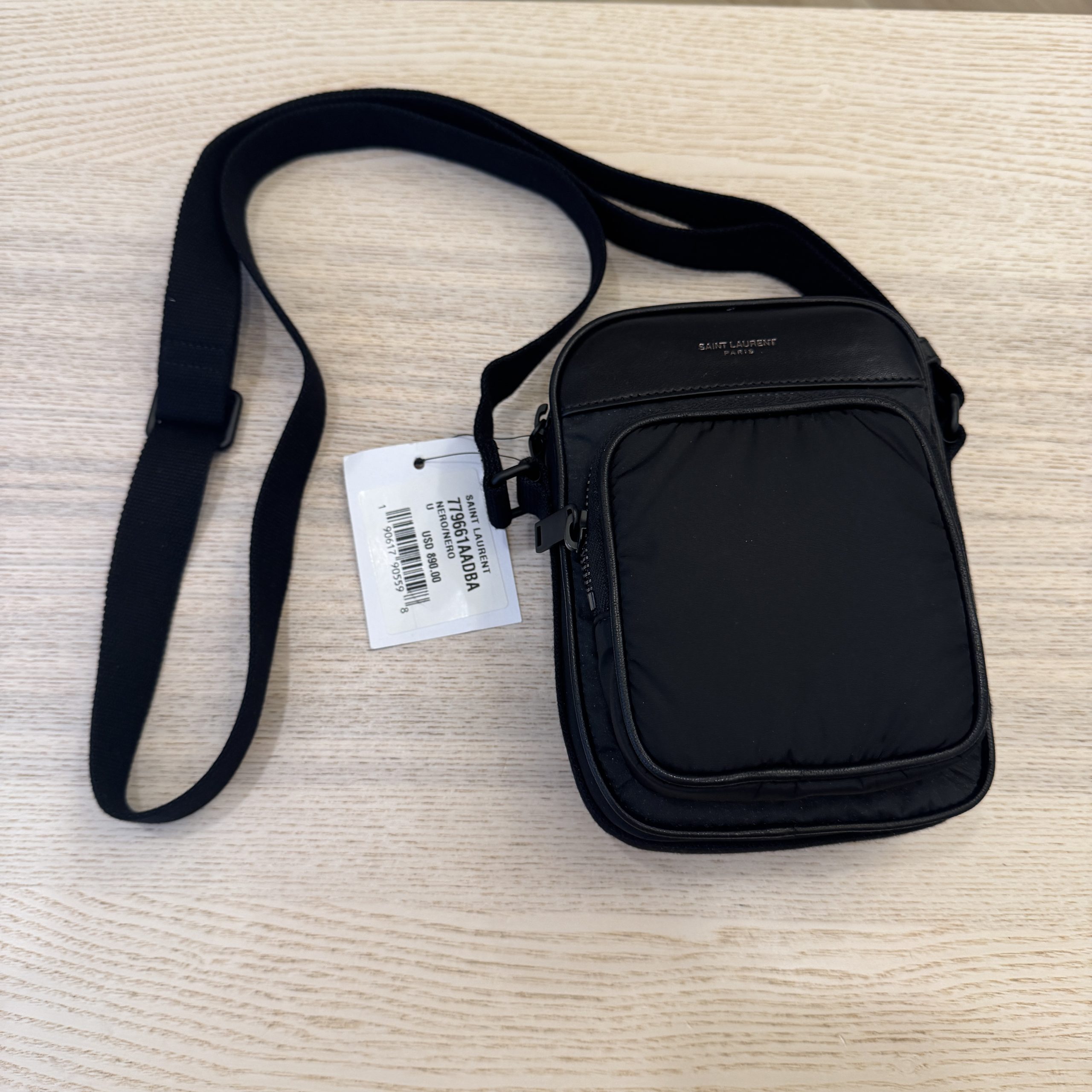 Saint Laurent Men's City Mini Crossbody Bag in Nylon Black