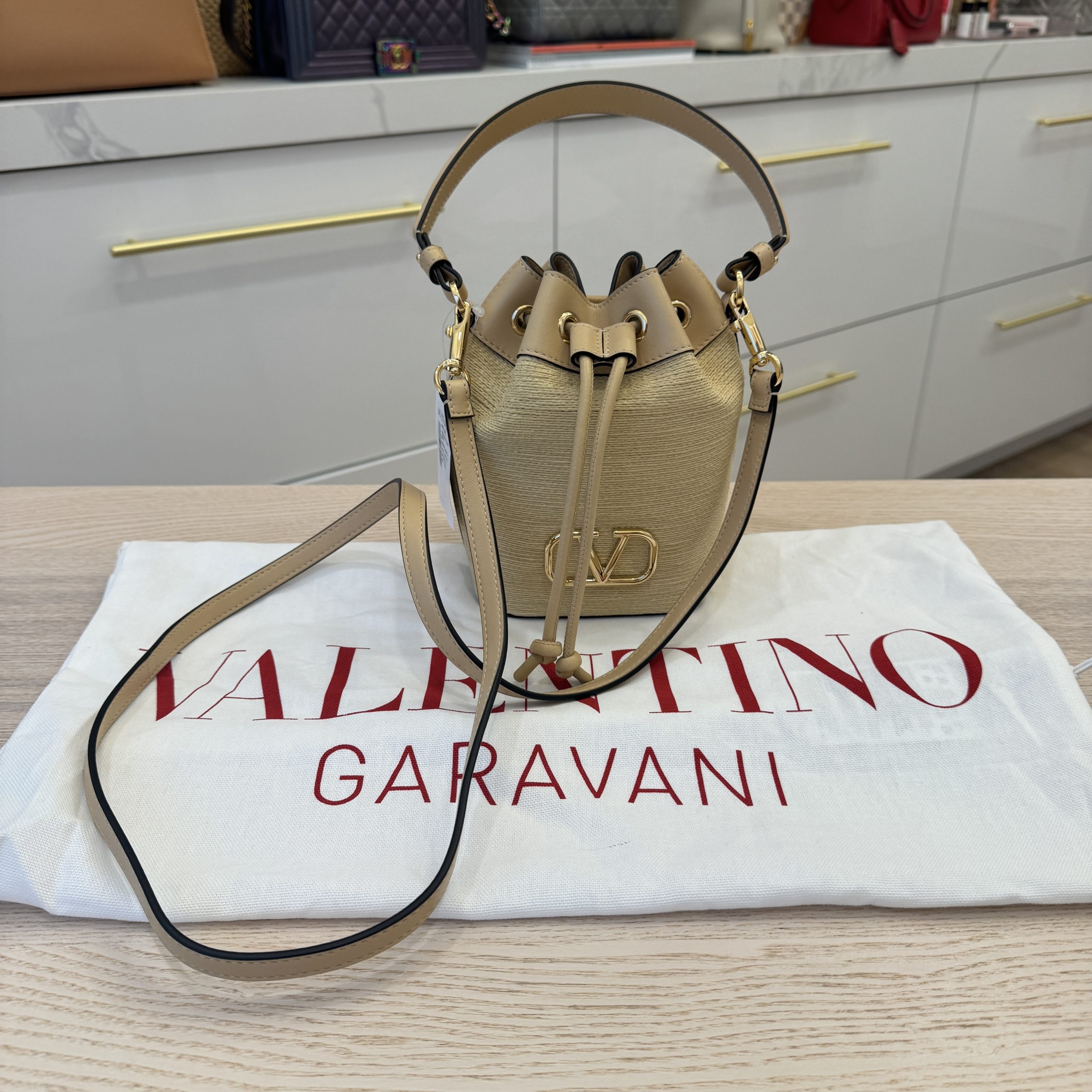 Valentino Garavani Beige VLogo Mini Bucket Bag