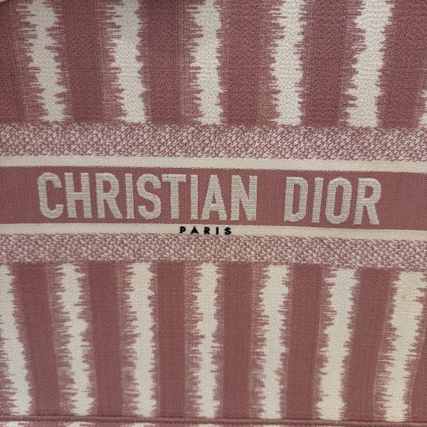 Christian Dior Canvas Embroidered Large Striped Book Tote Pink with Twilly