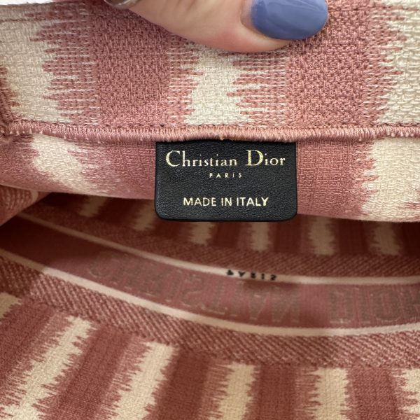Christian Dior Canvas Embroidered Large Striped Book Tote Pink with Twilly