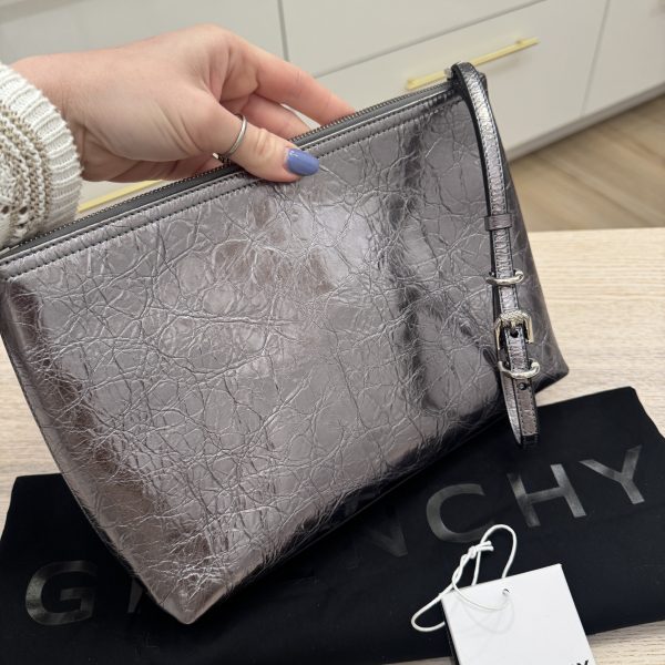 Givenchy Metallic Silver Voyou Pouch in Leather