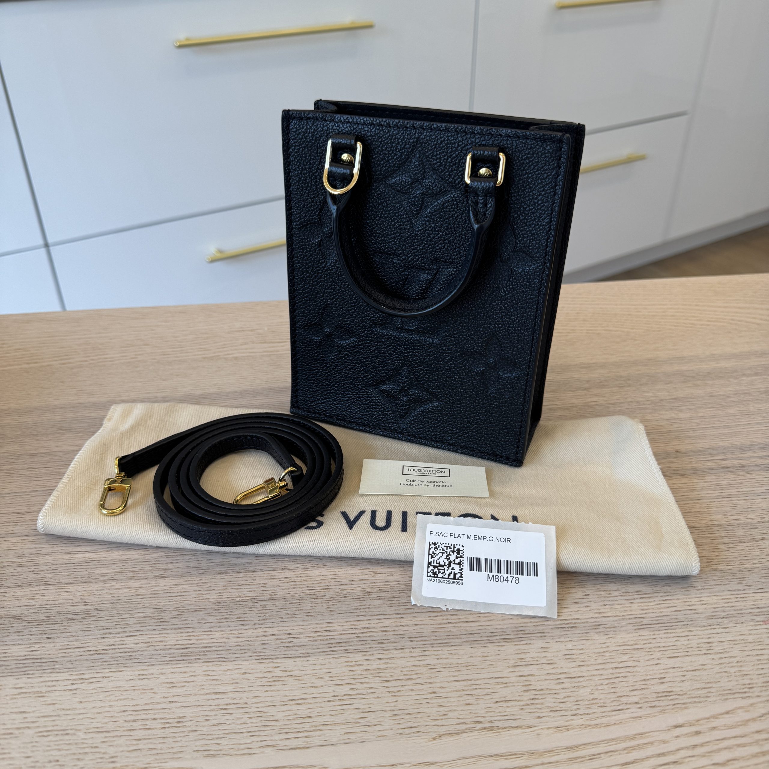 Louis Vuitton Monogram Empreinte Leather Petit Sac Plat Noir