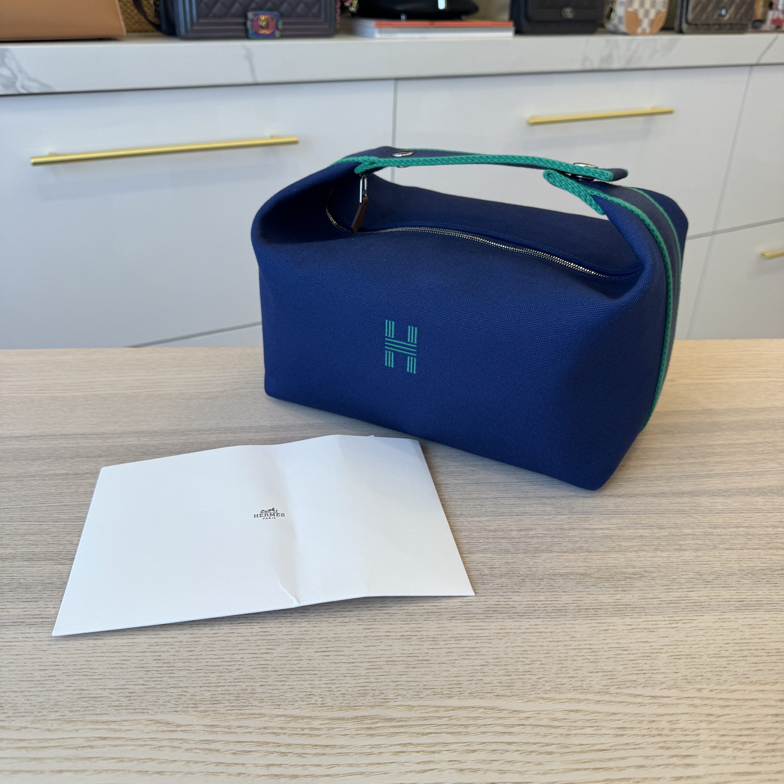 Hermes Canvas Large Bride-A-Brac Pouch Blue