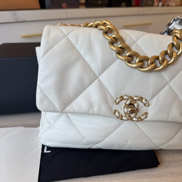 Chanel Lambskin Quilted Large Chanel 19 Flap Ivory