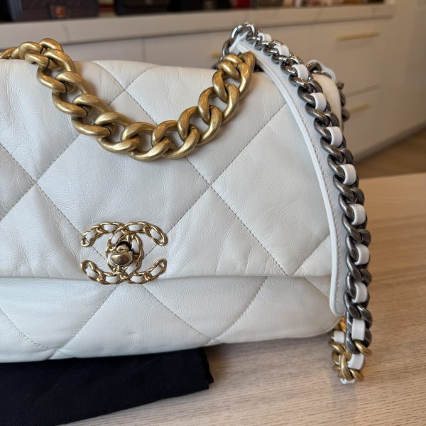 Chanel Lambskin Quilted Large Chanel 19 Flap Ivory
