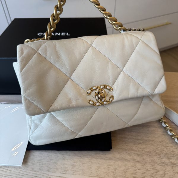 Chanel Lambskin Quilted Large Chanel 19 Flap Ivory