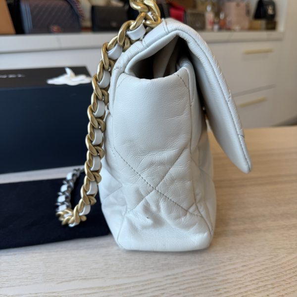Chanel Lambskin Quilted Large Chanel 19 Flap Ivory