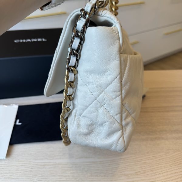 Chanel Lambskin Quilted Large Chanel 19 Flap Ivory