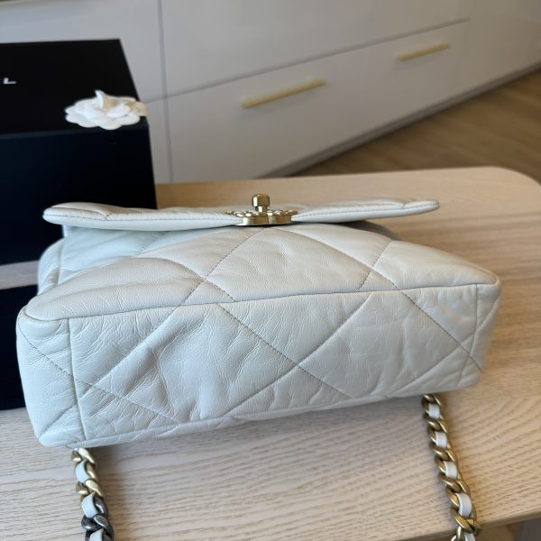 Chanel Lambskin Quilted Large Chanel 19 Flap Ivory