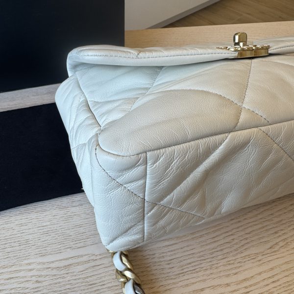 Chanel Lambskin Quilted Large Chanel 19 Flap Ivory