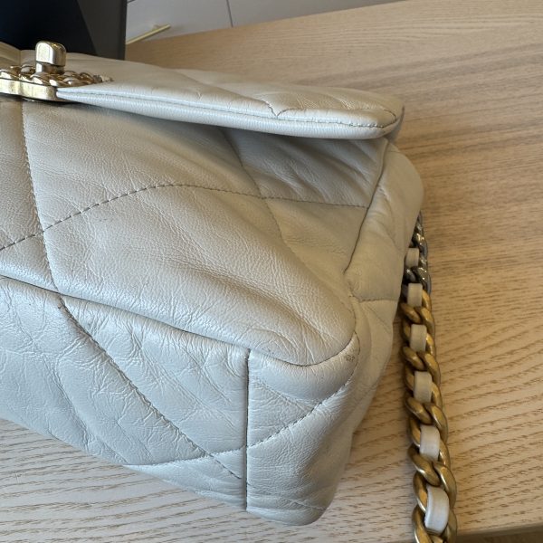Chanel Lambskin Quilted Large Chanel 19 Flap Ivory