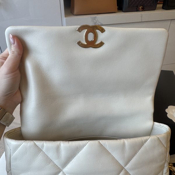 Chanel Lambskin Quilted Large Chanel 19 Flap Ivory