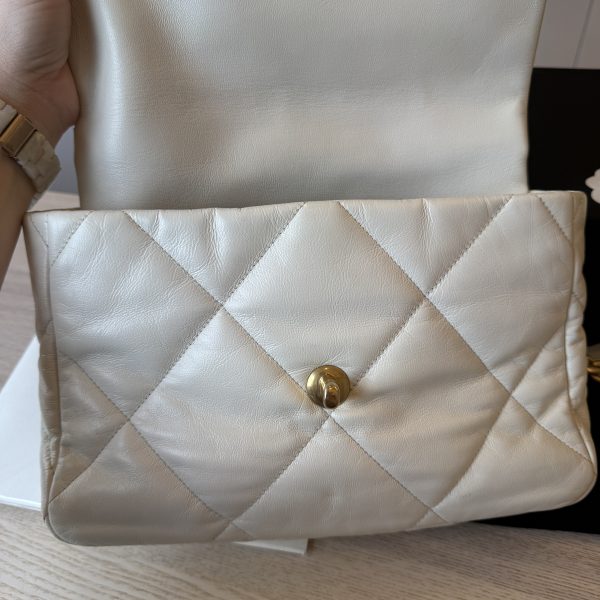 Chanel Lambskin Quilted Large Chanel 19 Flap Ivory