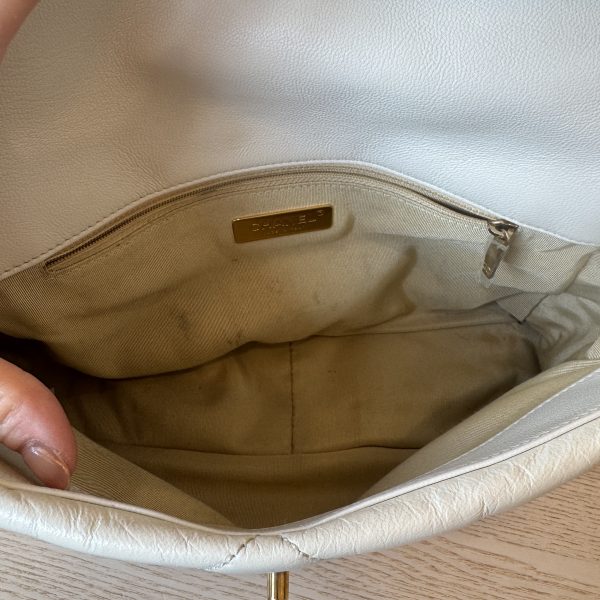 Chanel Lambskin Quilted Large Chanel 19 Flap Ivory