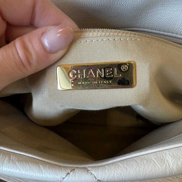 Chanel Lambskin Quilted Large Chanel 19 Flap Ivory