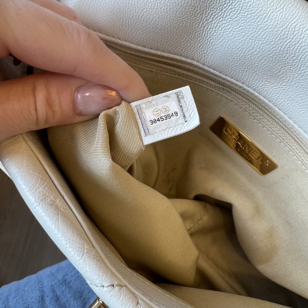 Chanel Lambskin Quilted Large Chanel 19 Flap Ivory