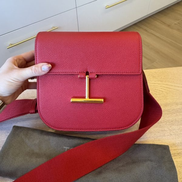 TOM FORD Grained Calfskin Mini T Clasp Tara Crossbody Bag Red/Pink