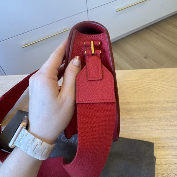 TOM FORD Grained Calfskin Mini T Clasp Tara Crossbody Bag Red/Pink