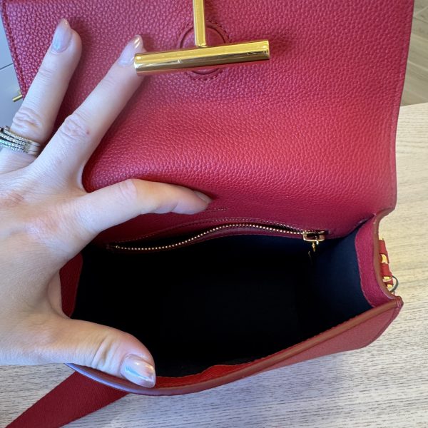 TOM FORD Grained Calfskin Mini T Clasp Tara Crossbody Bag Red/Pink