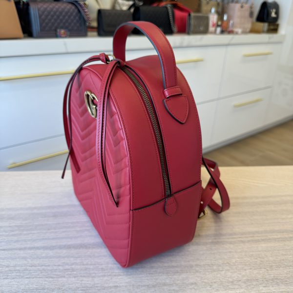 Gucci Calfskin Matelasse GG Marmont Backpack Red