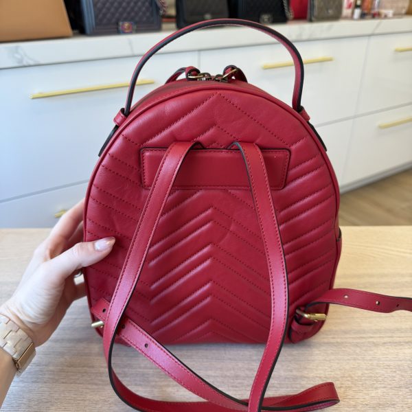 Gucci Calfskin Matelasse GG Marmont Backpack Red