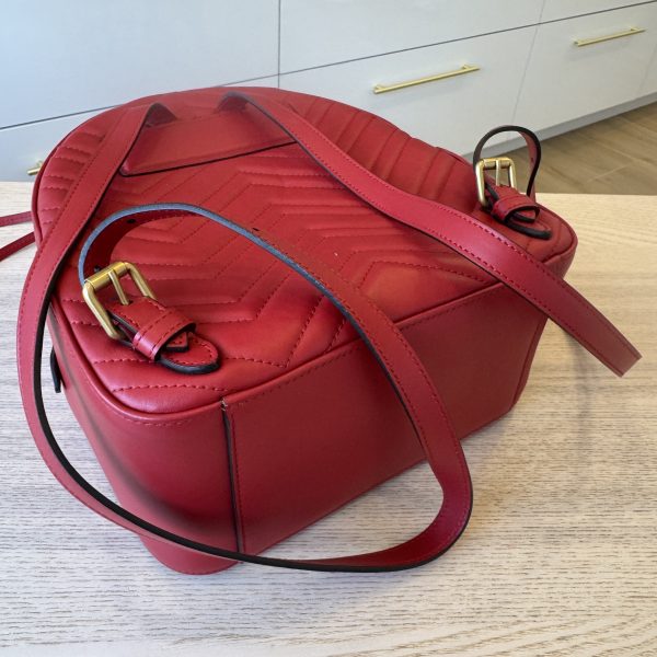 Gucci Calfskin Matelasse GG Marmont Backpack Red