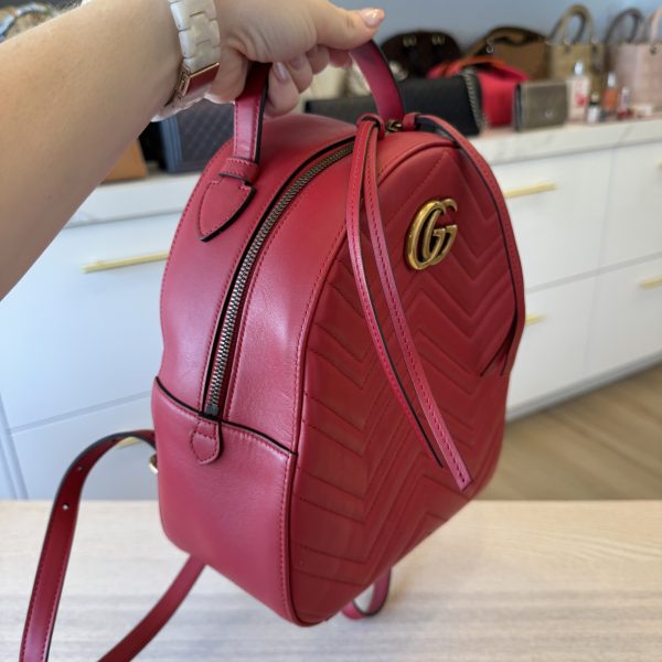 Gucci Calfskin Matelasse GG Marmont Backpack Red