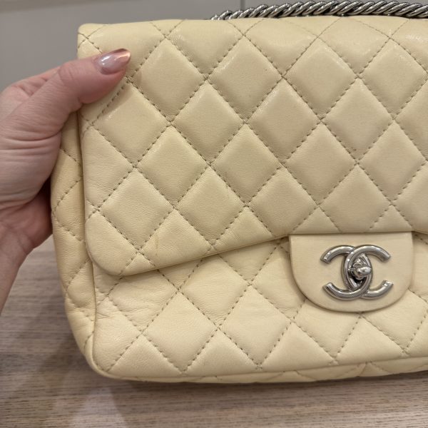 Chanel Washed Lambskin Quilted Jumbo Single Flap Bijoux Chain Ivory
